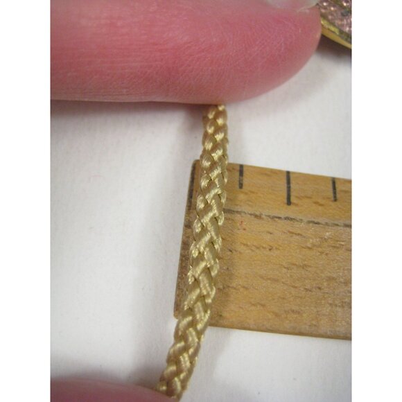 Vintage Lotus Floral Enamel Pendant Necklace 28 inch Goldtone Braided Cord - Picture 5 of 13